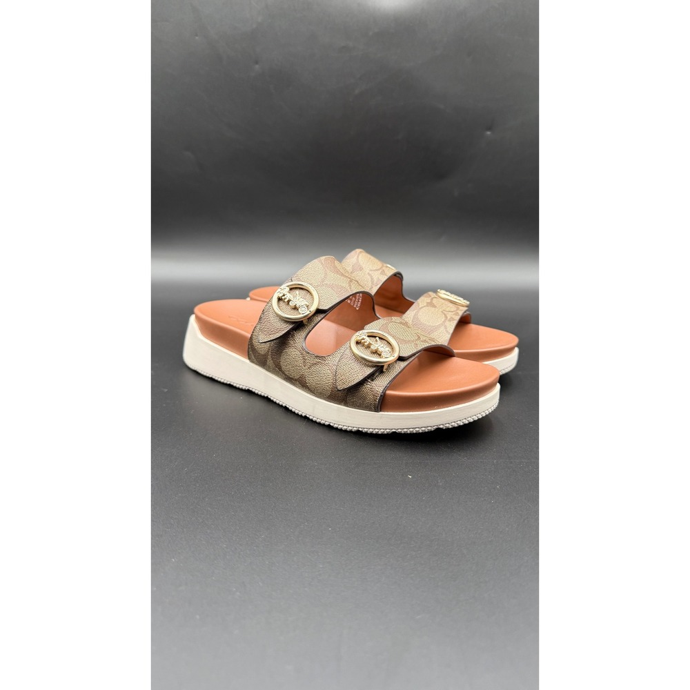 Coach Irene Signature Canvas Platform Slide Sandals Brown Tan G5137 Womens 8B